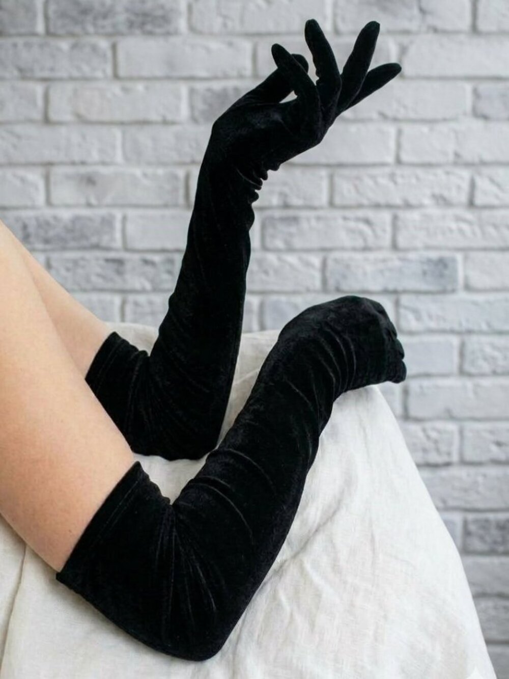 Gloves Velvet Over the Elbow Opera Formal Costume Long Wedding Black Stretch